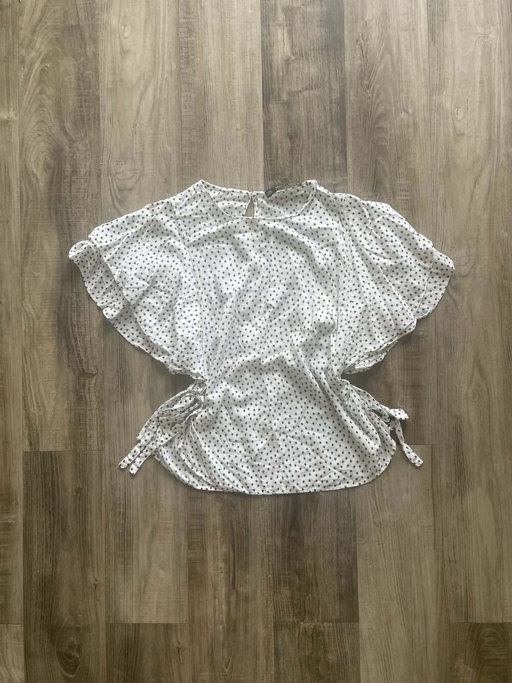 Zara Basic Collection Star Print Flutter Sleeve Blouse with Side Ties